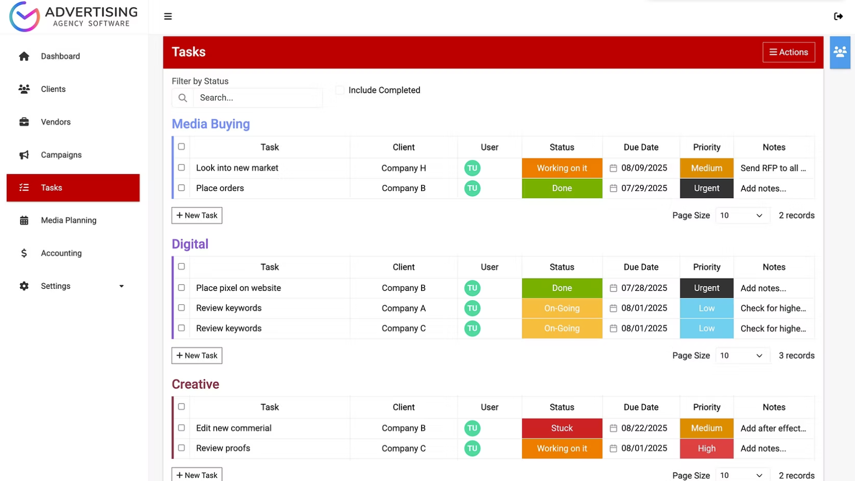 screenshot of Advertising Agency Software